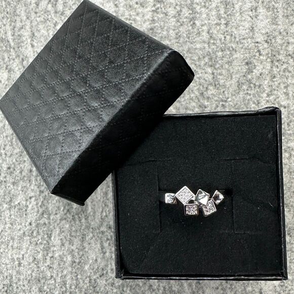 NWB White Gold Plated Silver-tone Geometric Ring CZ & Square Accents Size 5.75 - Picture 12 of 12